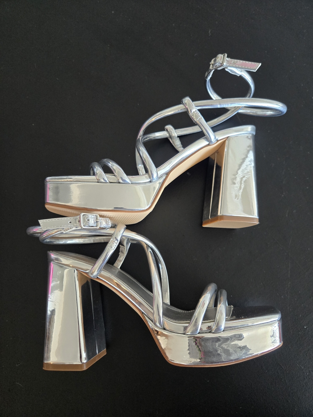 Marc Fisher Metallic Silver Gimie Strappy Platform Block Heels - Size 6.5M